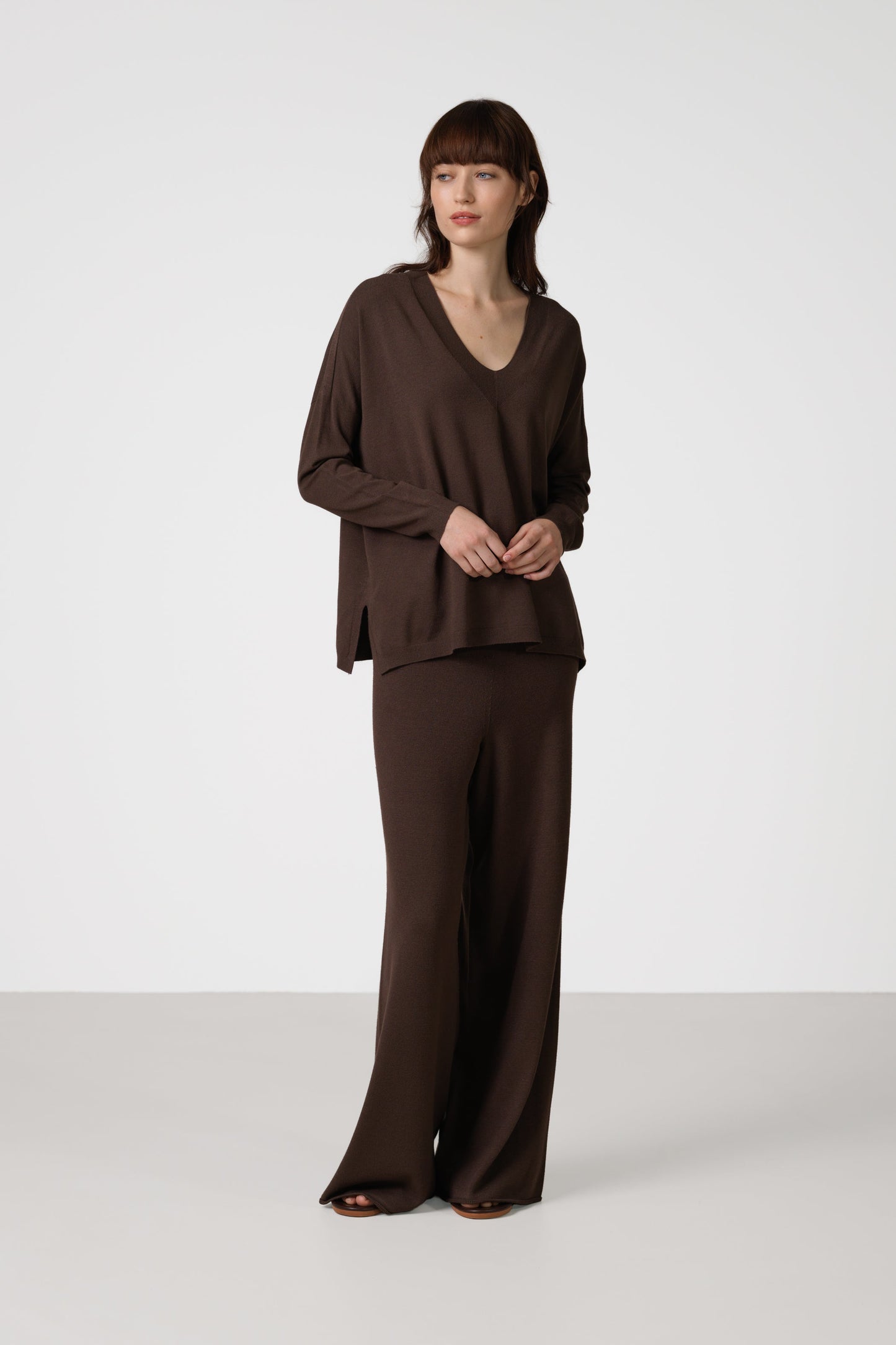 Kaia Elastic Waist Pants | Chocolate Brown | Fine Knit