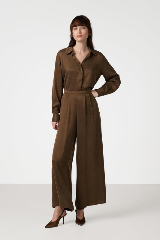 Grace Cupro Trousers | Chestnut Brown