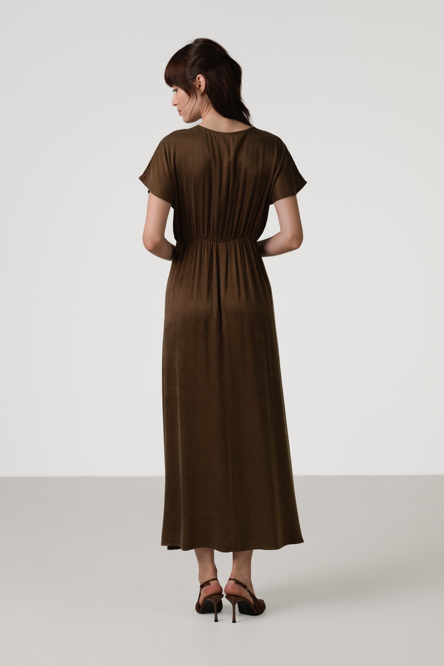 Cressida V Neck Cupro Dress | Chestnut Brown