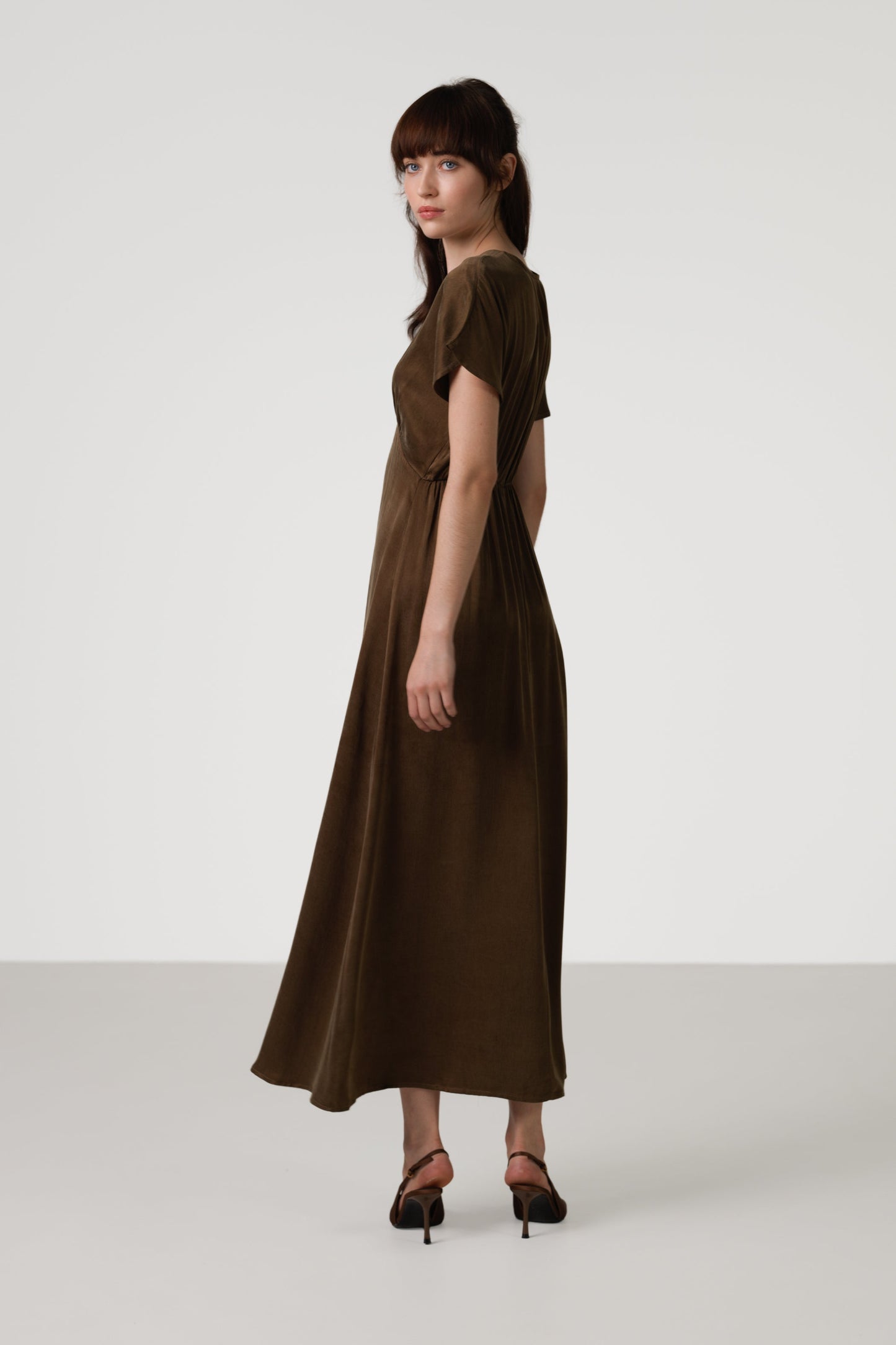 Cressida V Neck Cupro Dress | Chestnut Brown