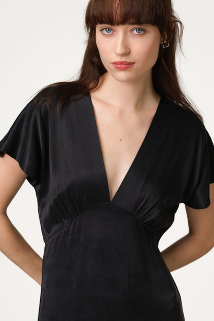 Cressida V Neck Cupro Dress | Black