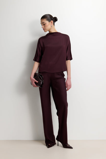 Genevieve Back Tie Satin Top | Amethyst Plum