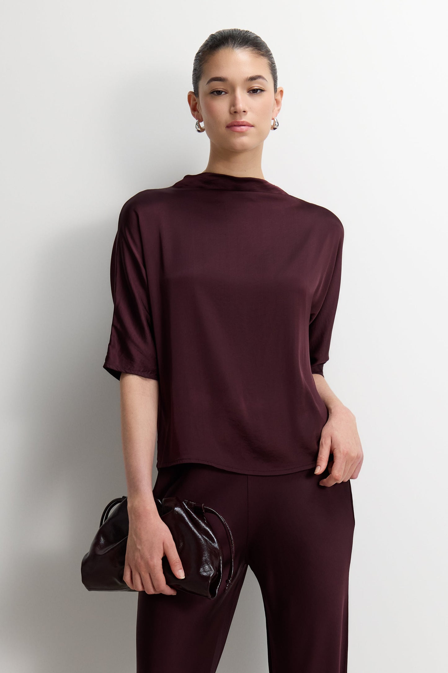Genevieve Back Tie Satin Top | Amethyst Plum
