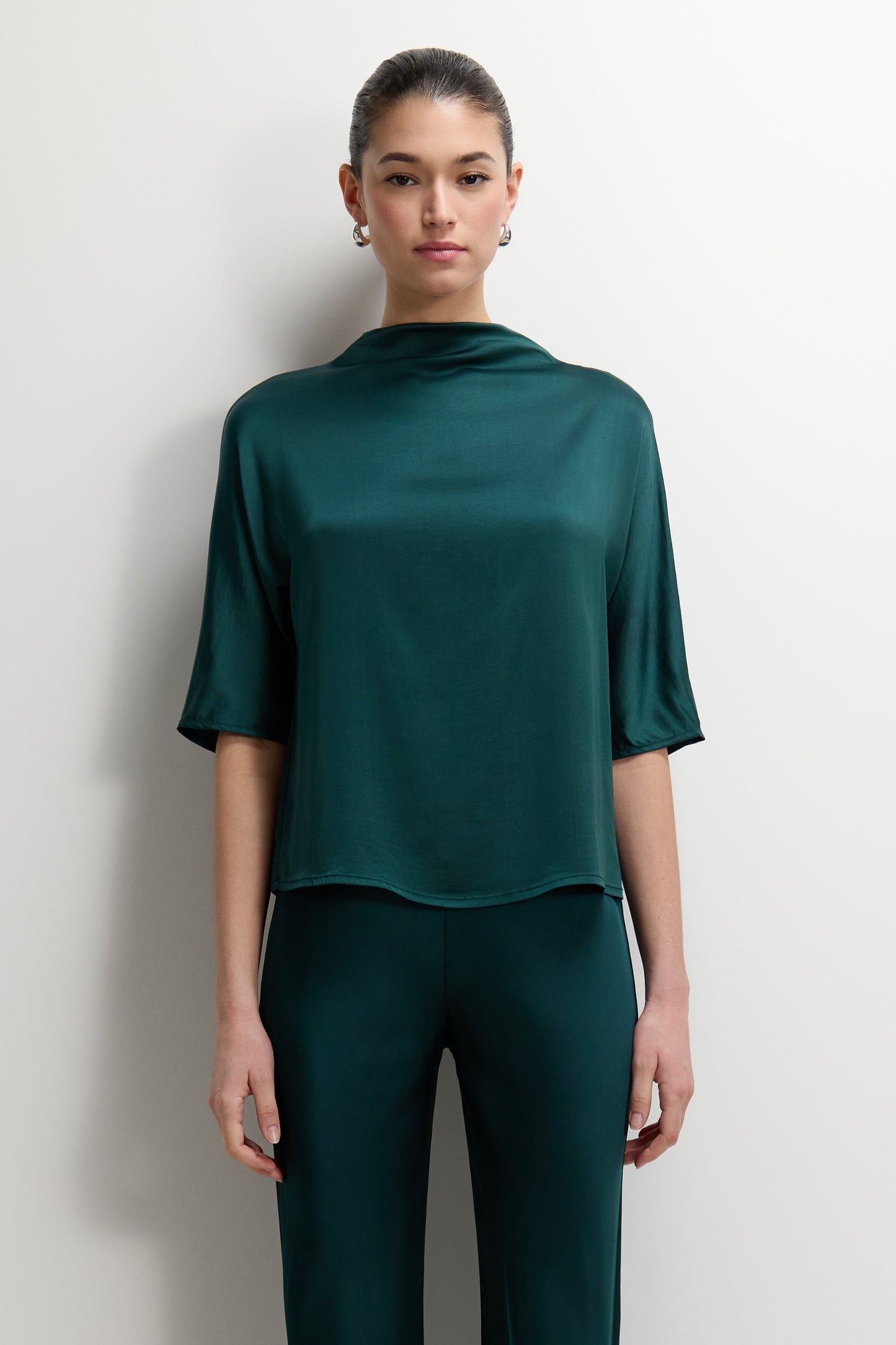 Genevieve Back Tie Satin Top | Teal