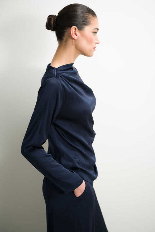 Allegra Asymmetric Long Sleeve Top | Navy
