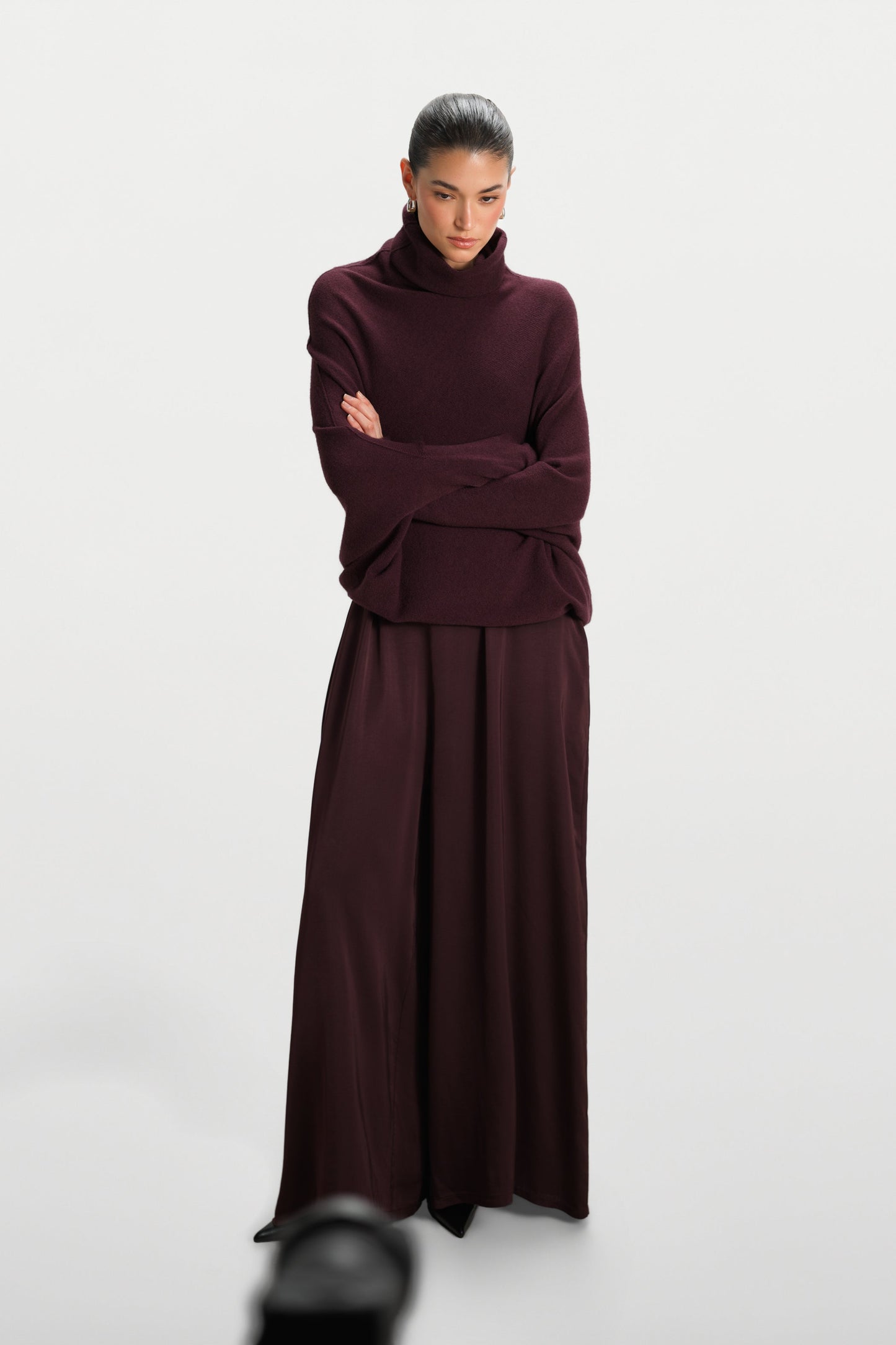 Asymmetric Draped Roll Neck | Amethyst Plum | Seamless Knit
