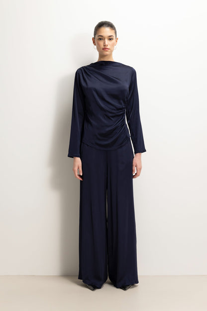 Allegra Asymmetric Long Sleeve Top | Navy