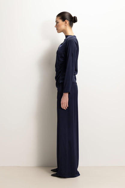 Allegra Asymmetric Long Sleeve Top | Navy