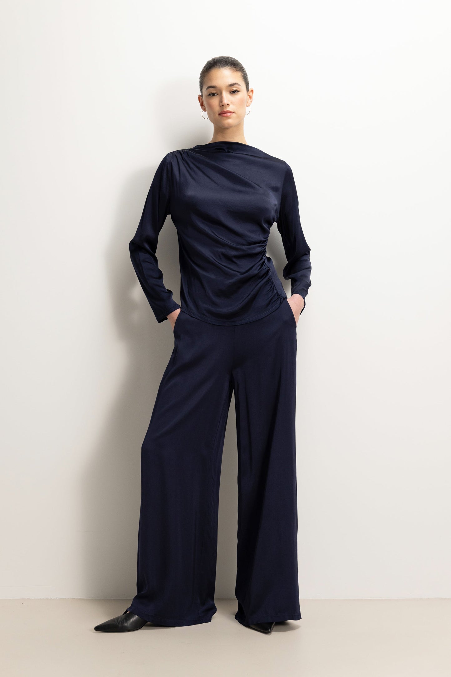 Allegra Asymmetric Long Sleeve Top | Navy