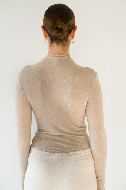 Lucia Featherweight High Neck Top | Oatmeal | Modal-Cashmere