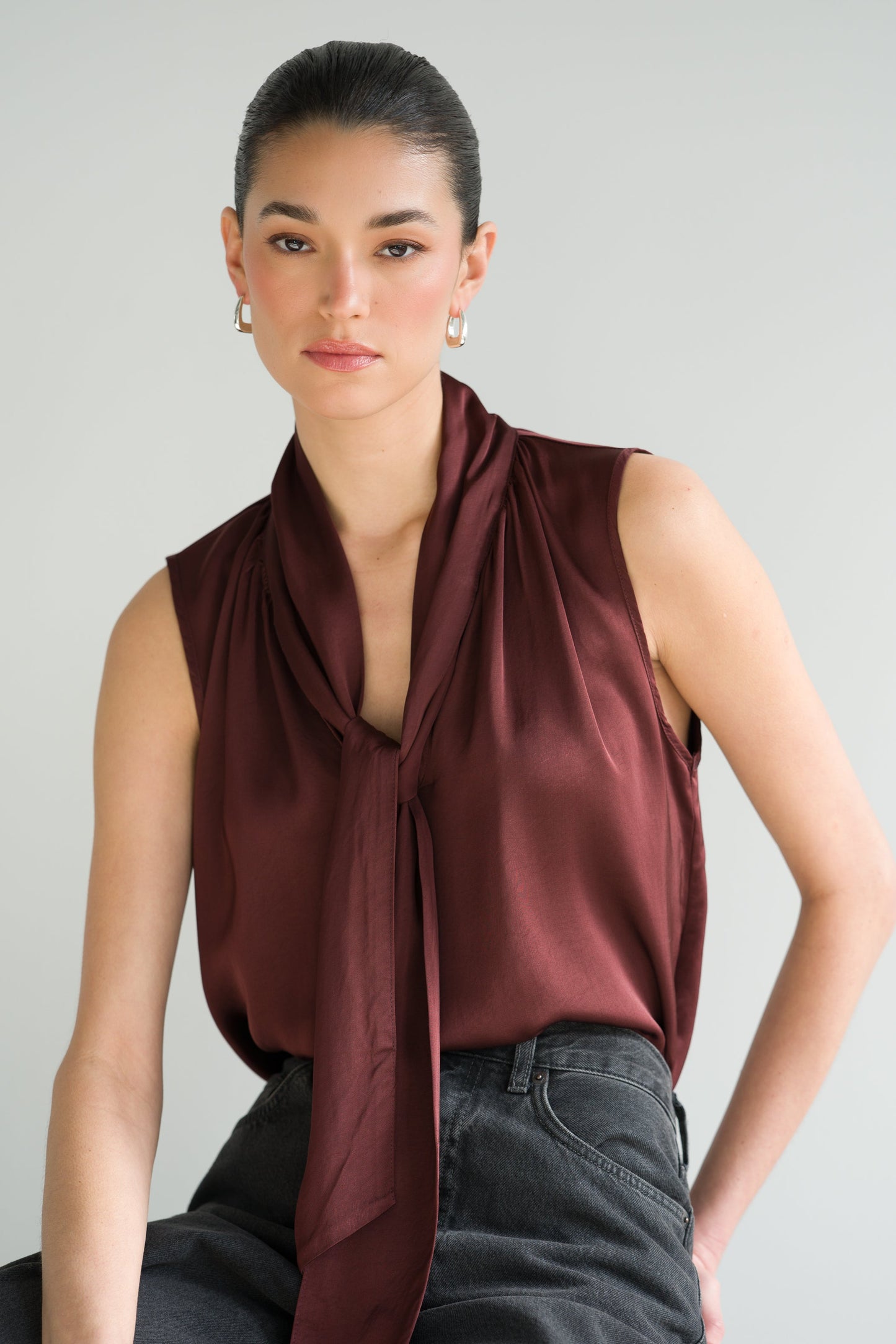 Lyanne Bow Neck Tie Blouse | Plum