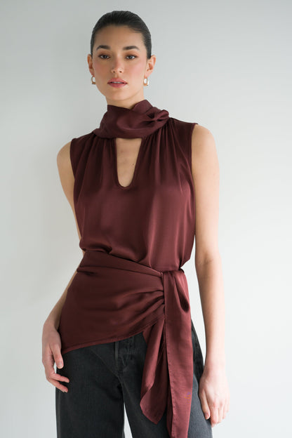 Lyanne Bow Neck Tie Blouse | Plum