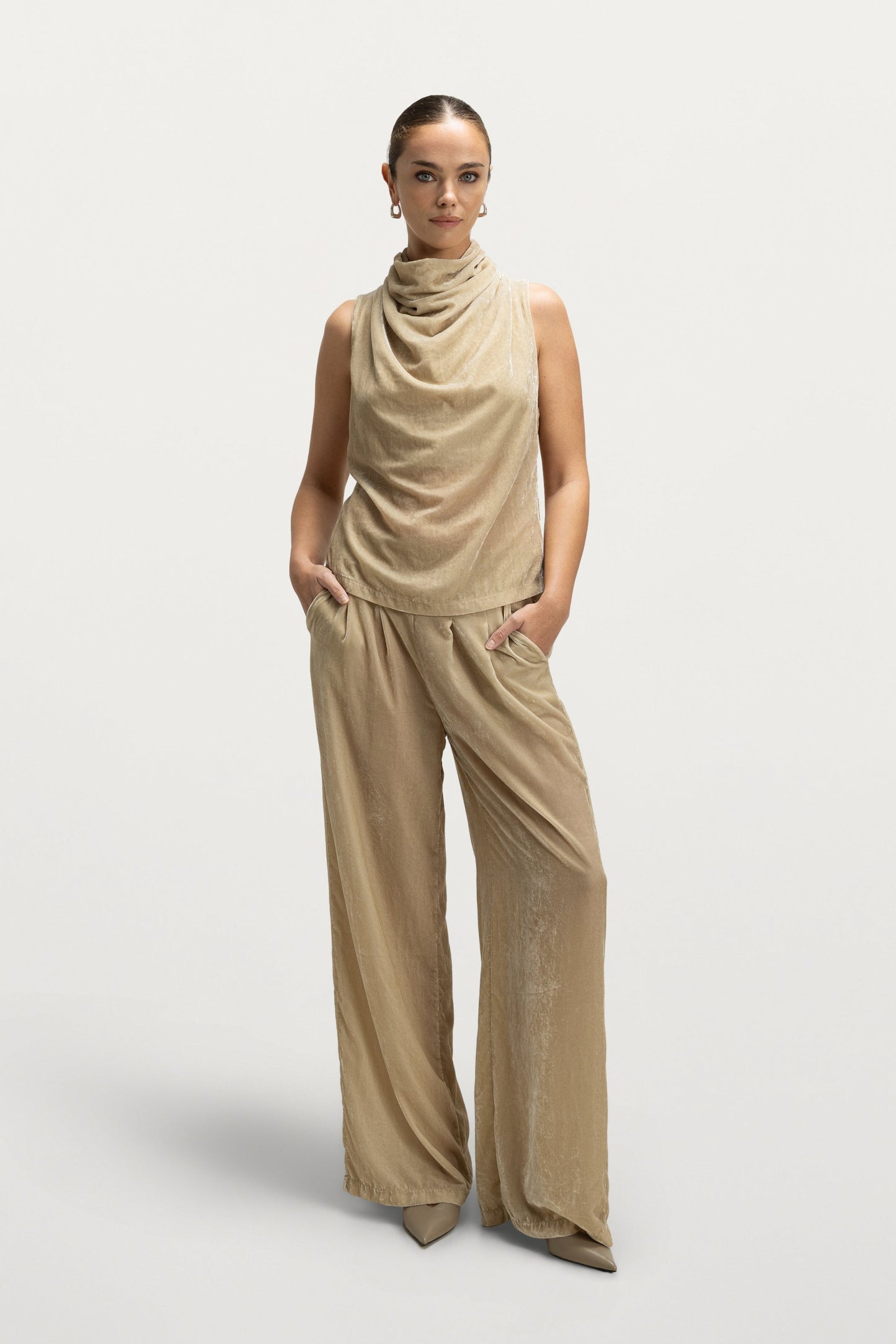 Piper Velvet Elastic Waist Trousers | Honey