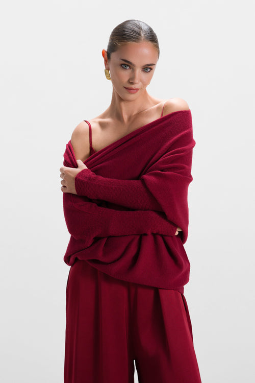 Asymmetric Draped | Carmine Red | Seamless Knit