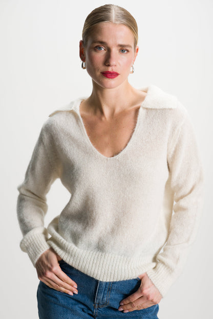 Noor Open Neck Sweater | Ivory | Alpaca Blend