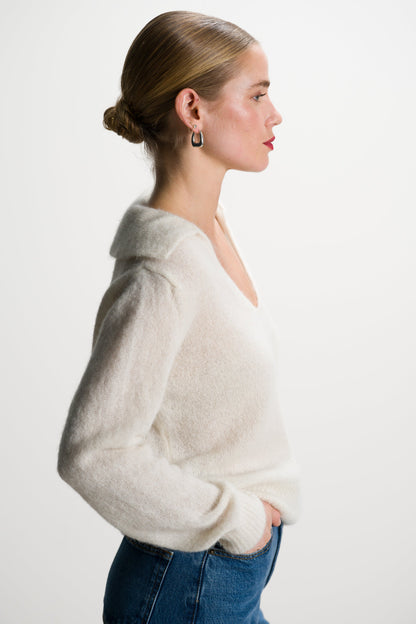 Noor Open Neck Sweater | Ivory | Alpaca Blend