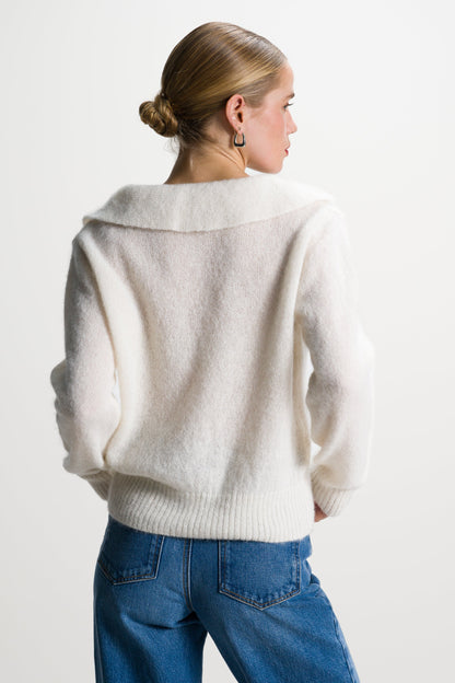 Noor Open Neck Sweater | Ivory | Alpaca Blend