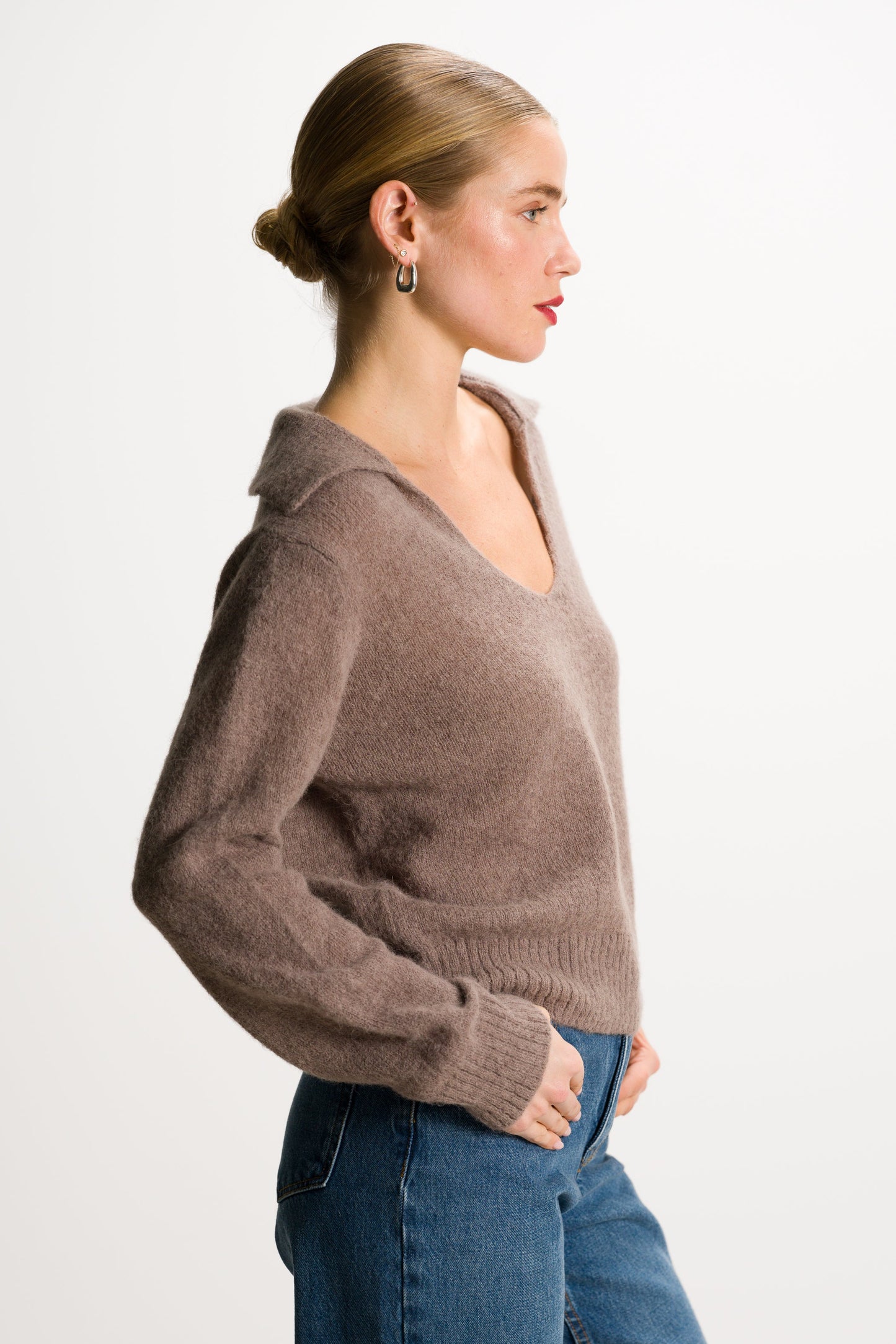 Noor Open Neck Sweater | Taupe | Alpaca Blend