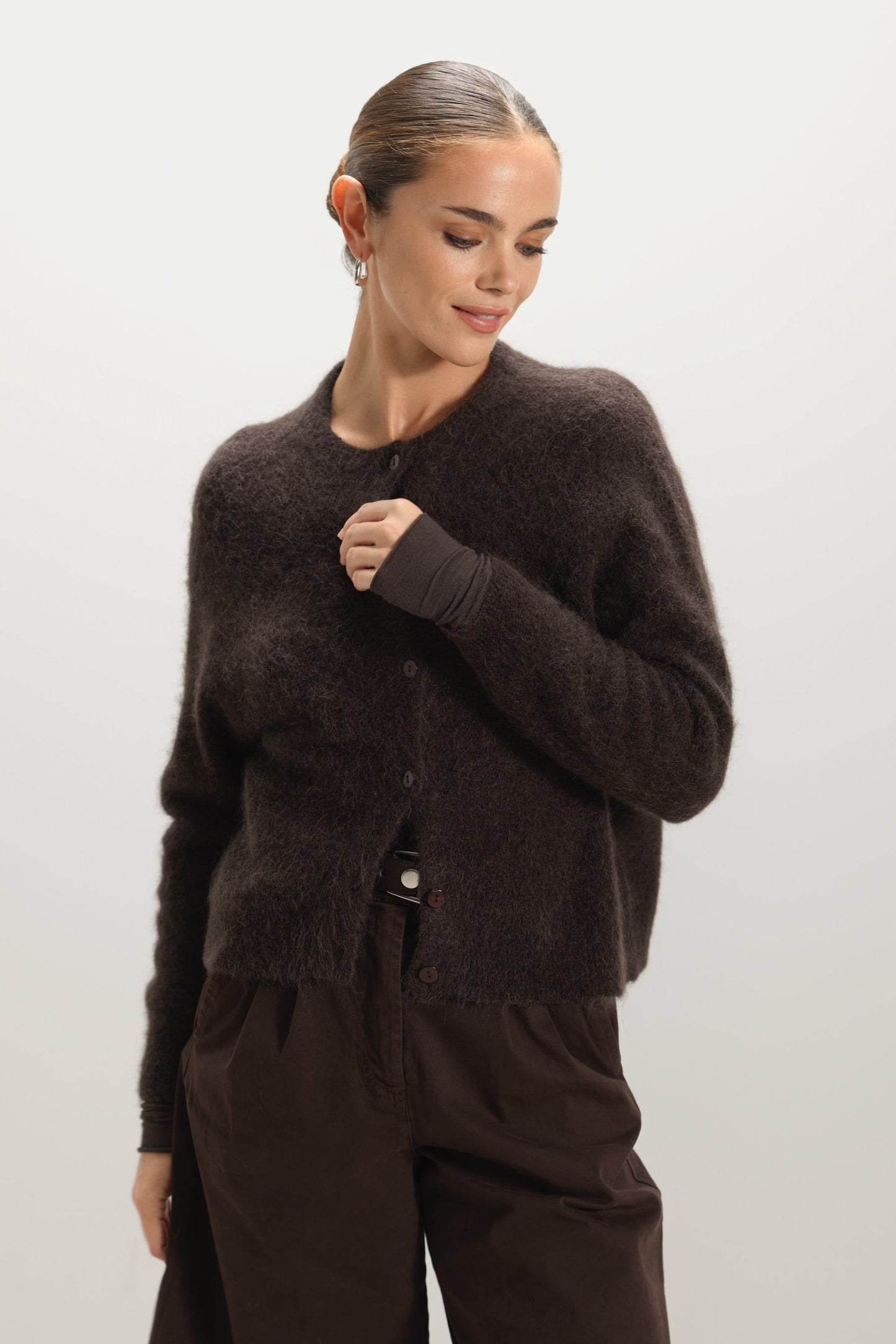 Evie Button Up Cardigan | Espresso Brown | Alpaca-Wool Blend
