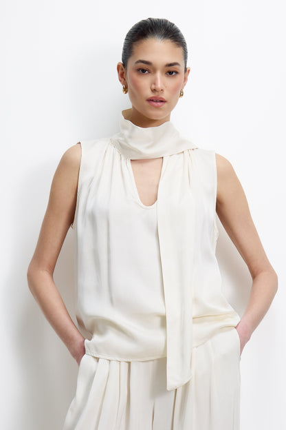 Lyanne Bow Neck Tie Blouse | Ivory