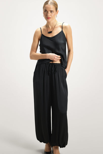 Belle Balloon Satin Trousers | Black