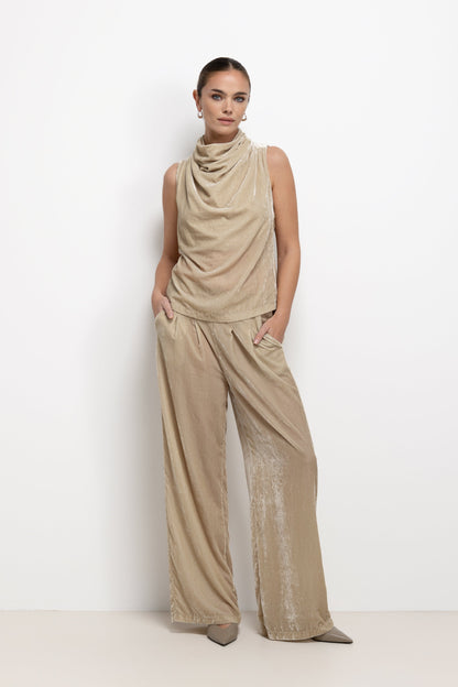 Piper Velvet Elastic Waist Trousers | Honey