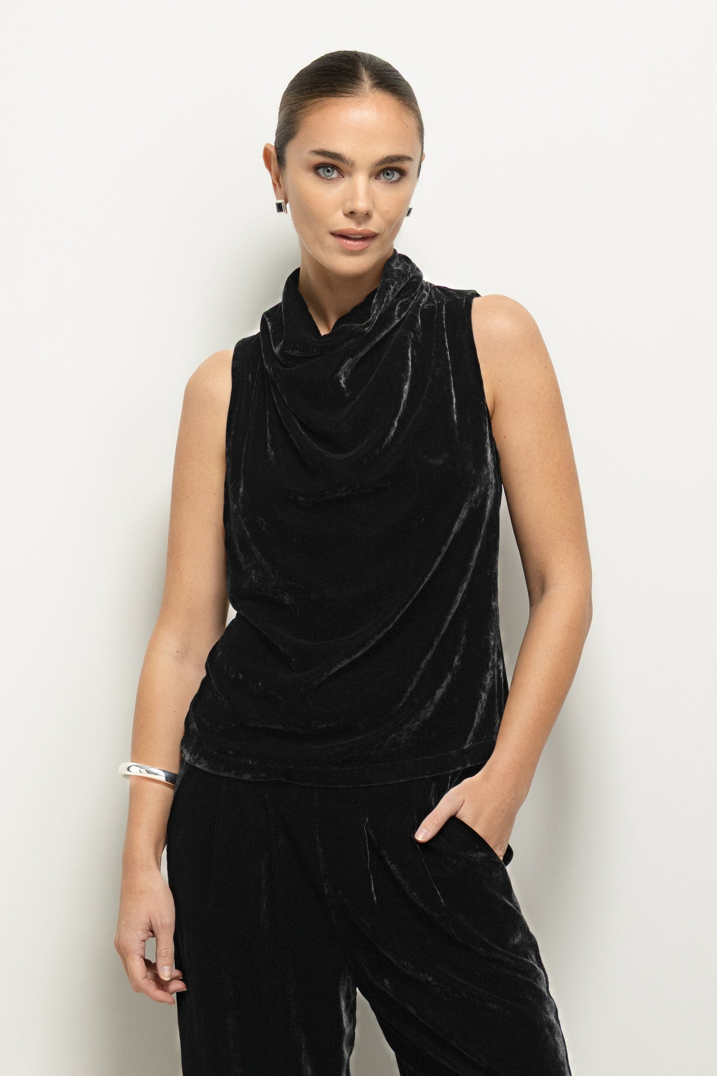 Piper Velvet Draped Sleeveless Top | Black