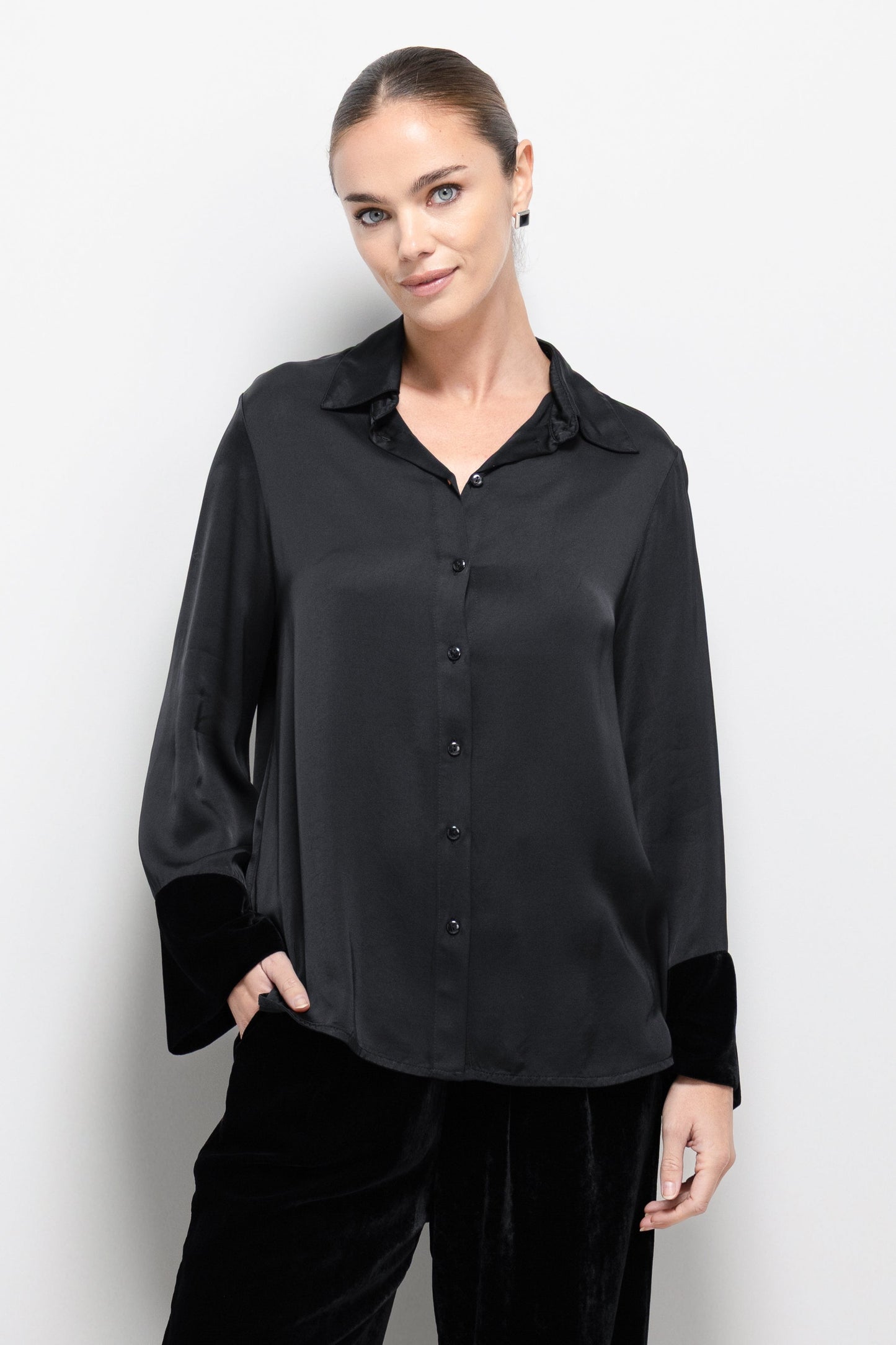 Caroline Velvet Cuff Shirt | Black