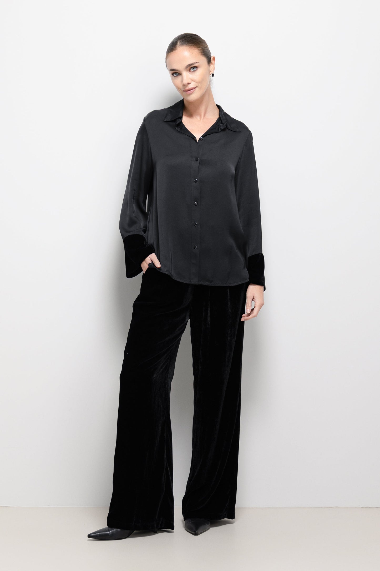 Piper Velvet Elastic Waist Trousers | Black