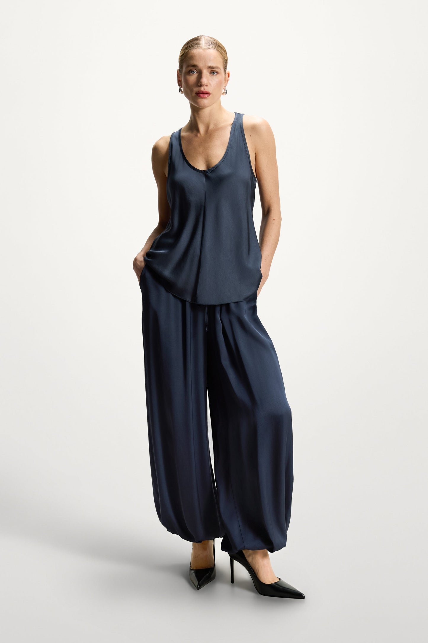 Demi Satin Vest Top | Ink