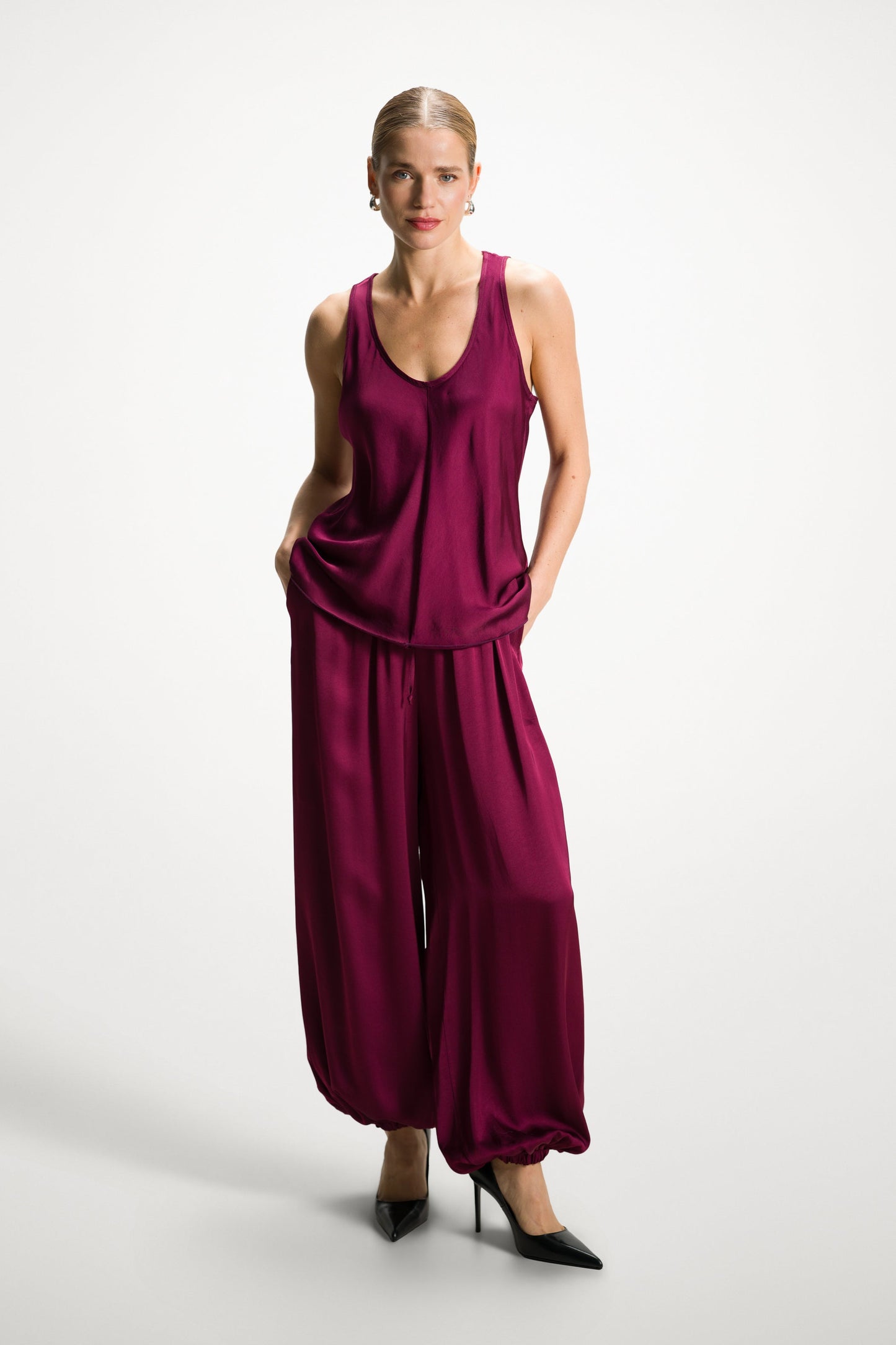 Demi Satin Vest Top | Burgundy