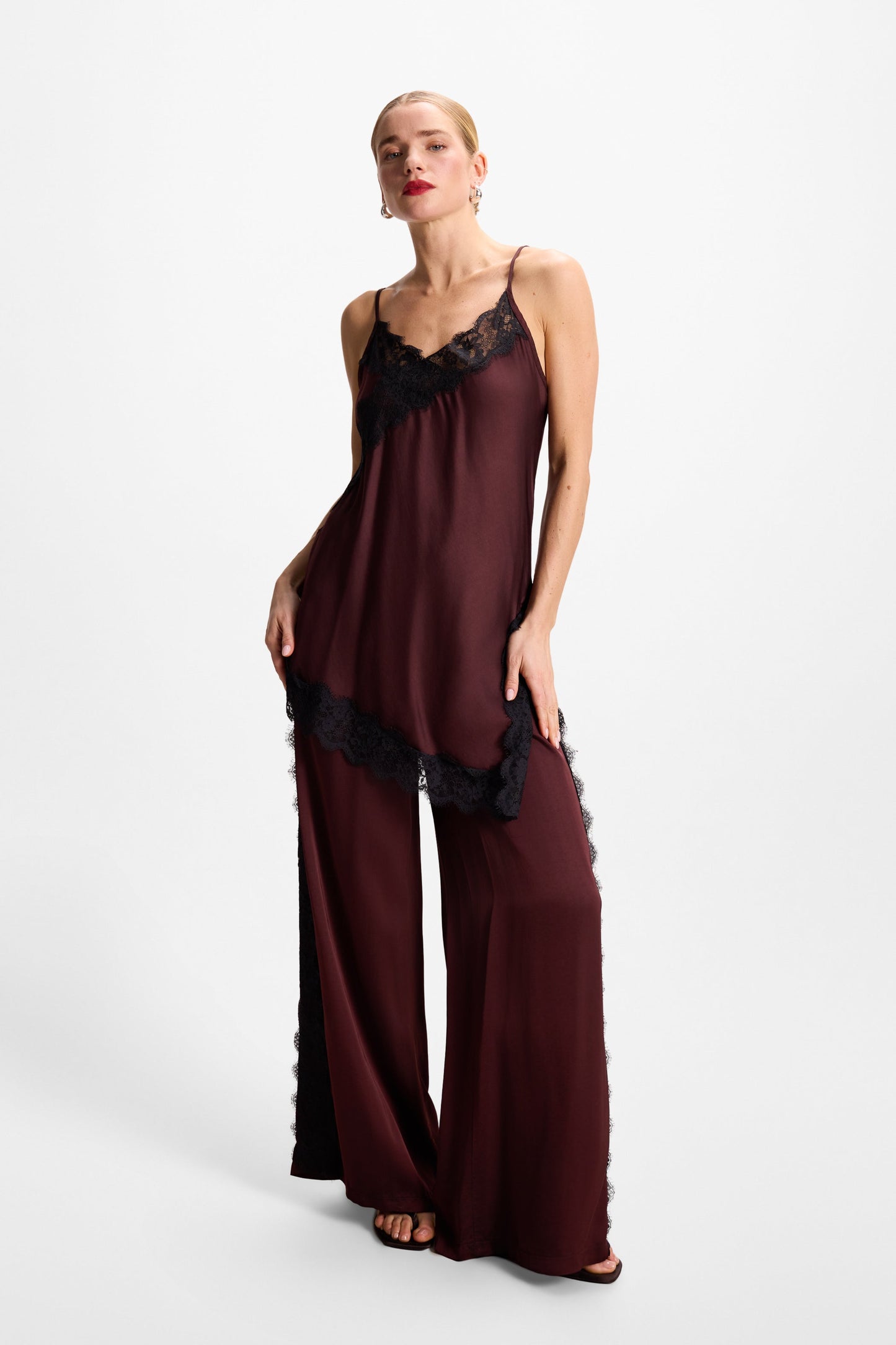 Sofia Asymmetric Lace Satin Vest | Amethyst Plum
