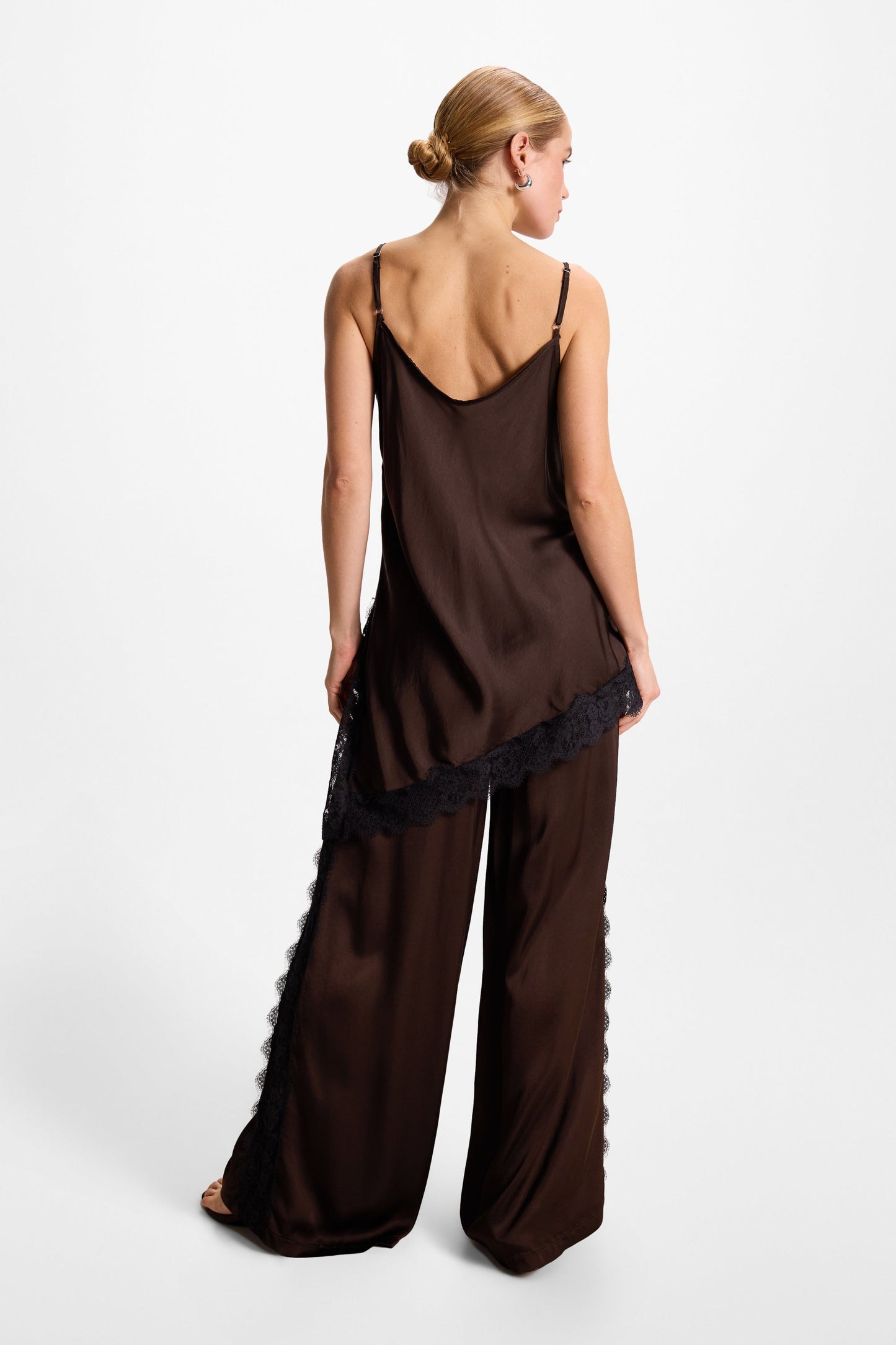 Sofia Asymmetric Lace Satin Vest | Espresso Brown