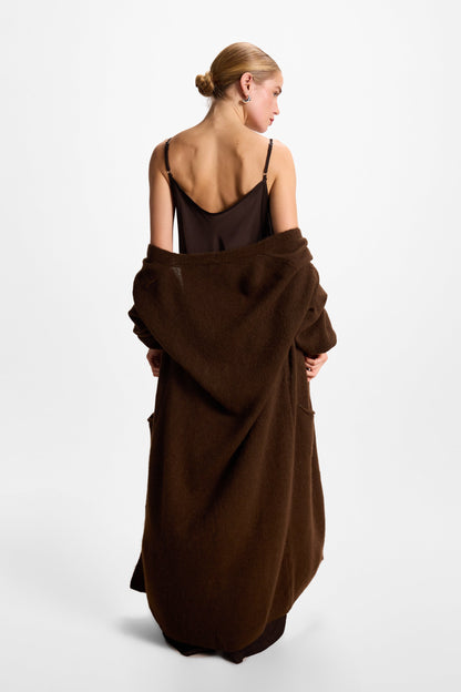 Sofia Asymmetric Lace Satin Vest | Espresso Brown