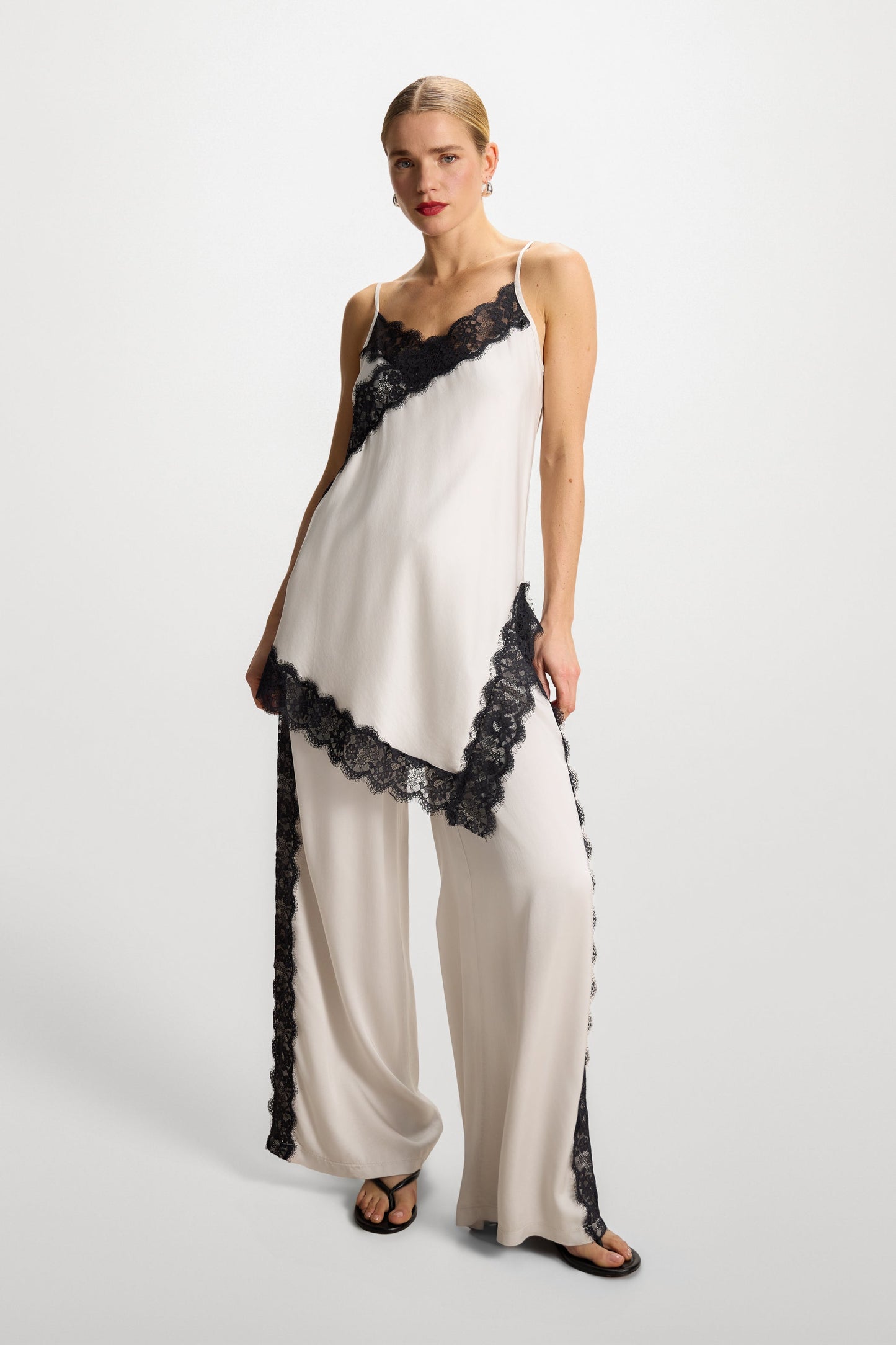 Sofia Lace Satin Trousers | Ivory