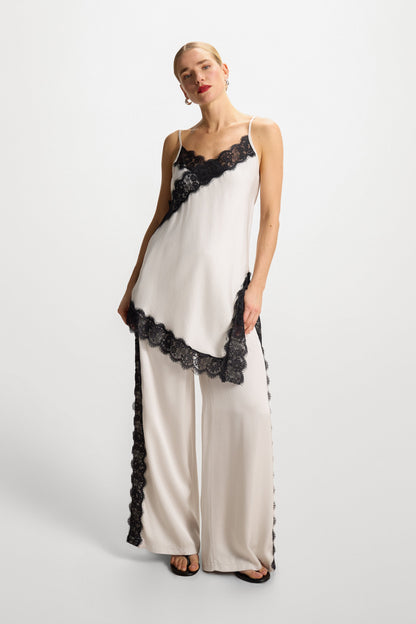 Sofia Asymmetric Lace Satin Vest | Ivory