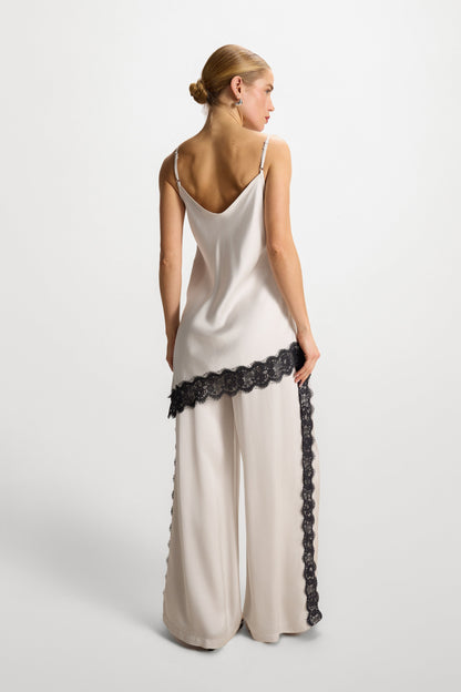 Sofia Asymmetric Lace Satin Vest | Ivory