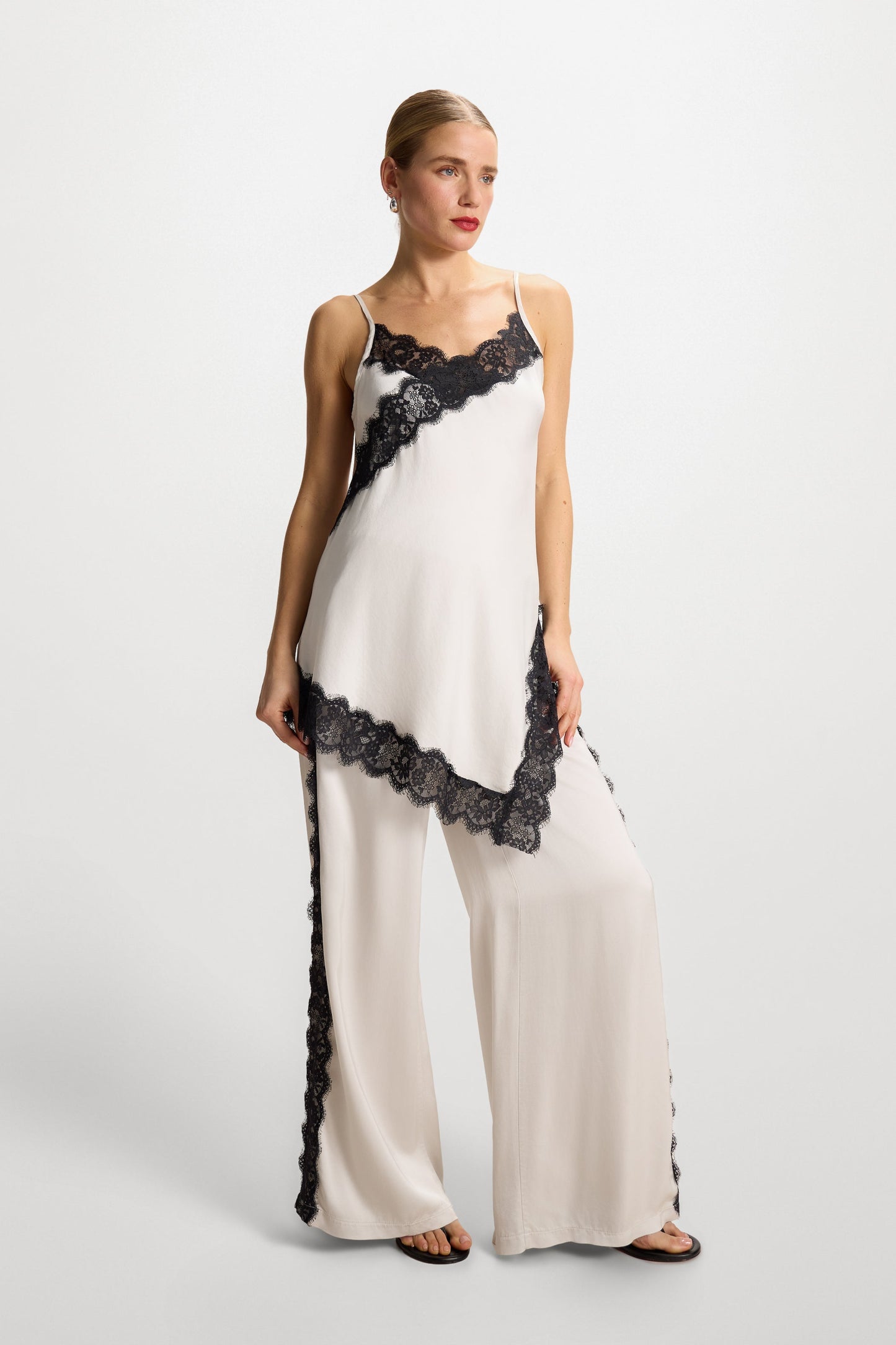 Sofia Asymmetric Lace Satin Vest | Ivory