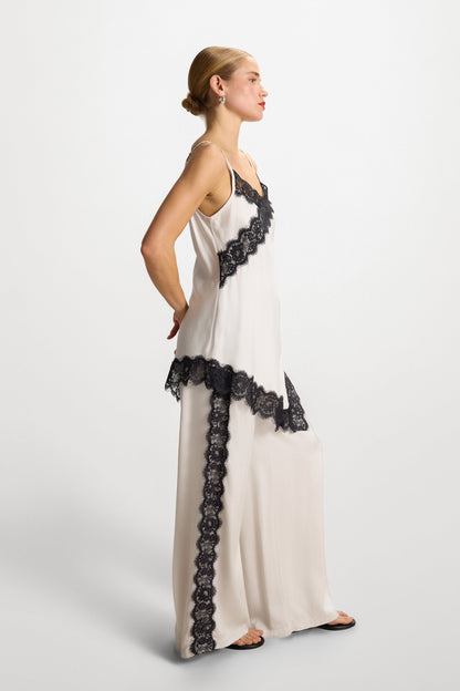 Sofia Asymmetric Lace Satin Vest | Ivory