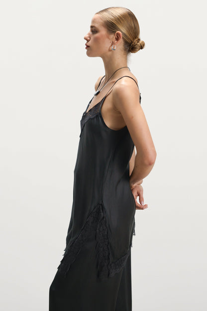 Sofia Asymmetric Lace Satin Vest | Black