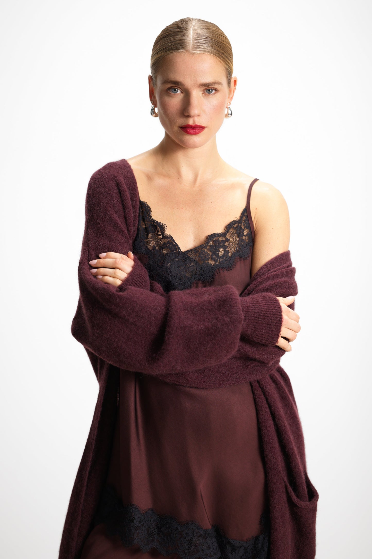 Sofia Asymmetric Lace Satin Vest | Amethyst Plum