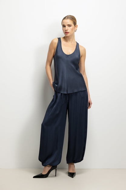 Belle Balloon Satin Trousers | Ink