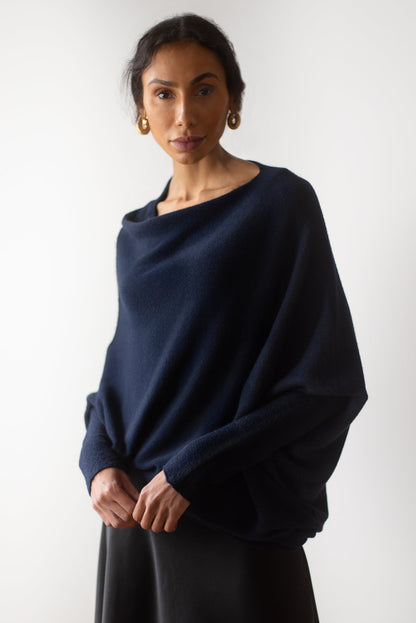 Asymmetric Draped | Navy | Seamless Knit