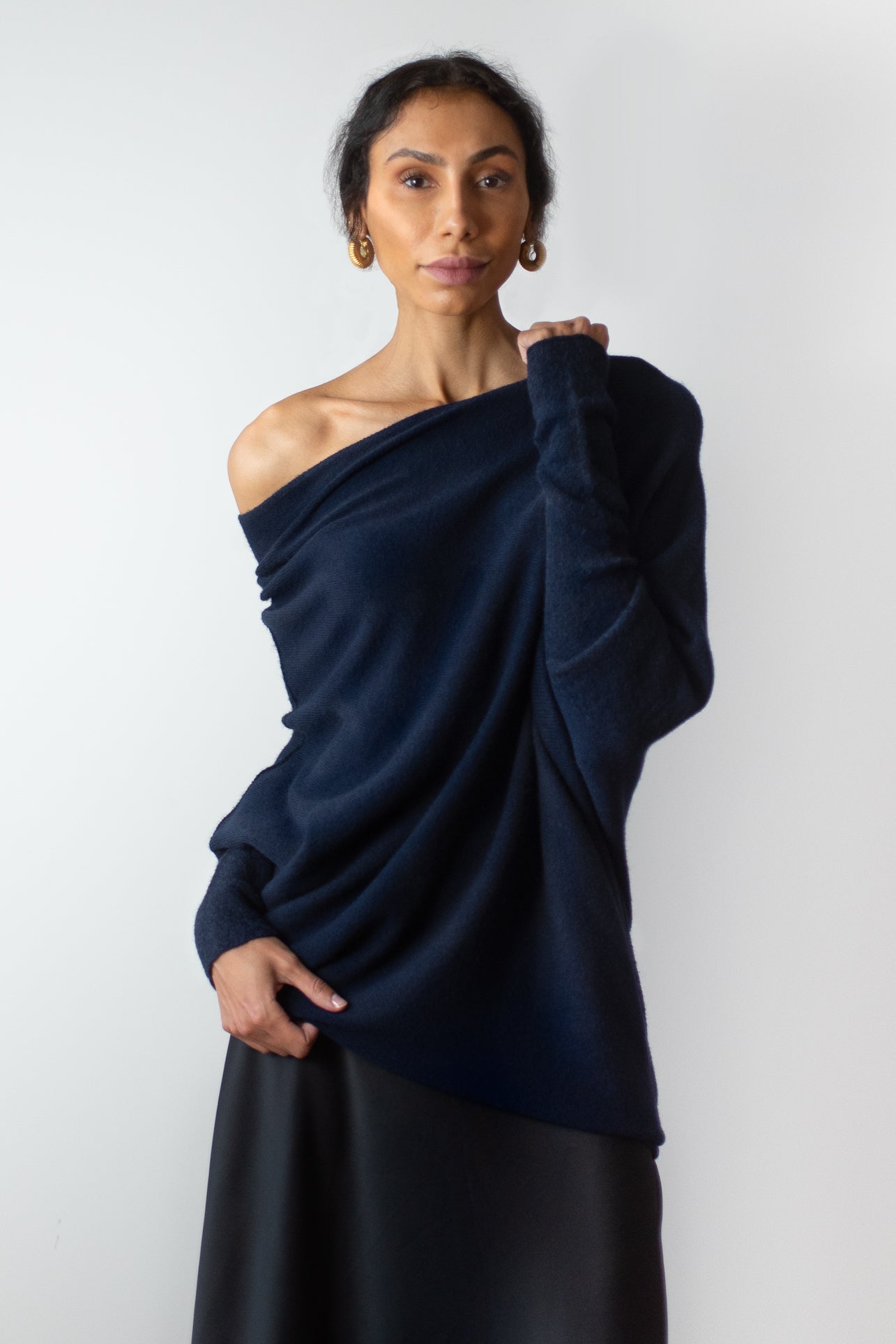 Asymmetric Draped | Navy | Seamless Knit